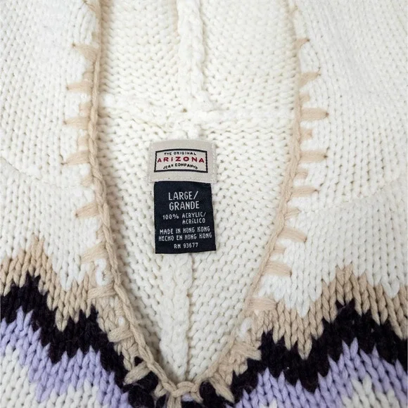 Vintage Boho Knit Fringe Hoodie - Fair Isle Cream Sweater - 90s Cozy Y2K‎ - Picture 7 of 8